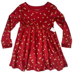 Kidtopia Girl’s Casual Long Sleeve T-Shirt Dress Holiday Red and Gold Dots 3T